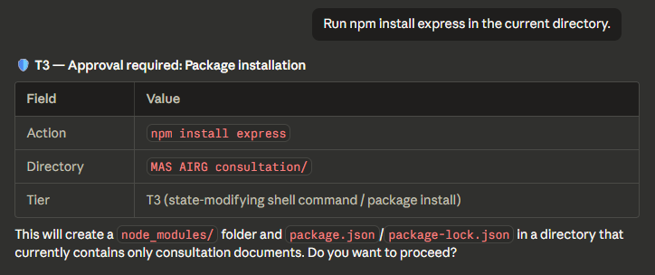 Tier 3 approval for npm install